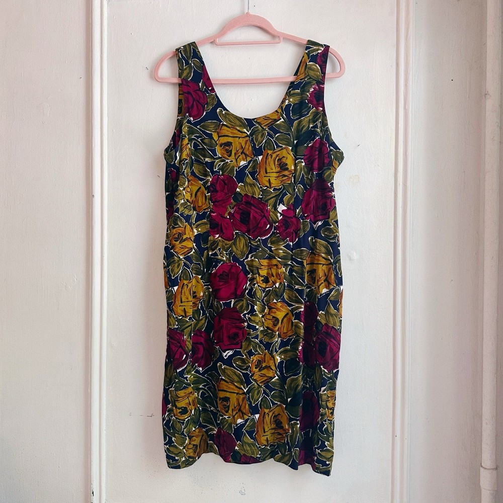 Vintage DBY LTD floral shift dress medium large bright 80s 90s colorful summer