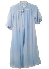 Vtg Eve Stillman by Gracette Modest Sheer Nightgown Blue Satin Puffed Sleeve