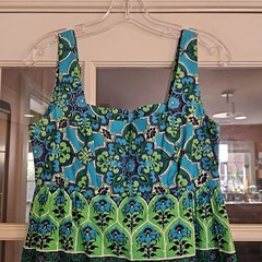 Vtg 60s True Hawaiian Design Thai Blue Cotton QUILTED FLOWERS Maxi Dress Sz S/M