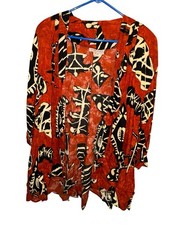 VTG Sharon Anthony Kimono Jacket 22W Red Black Abstract Tribal Art Wear Duster
