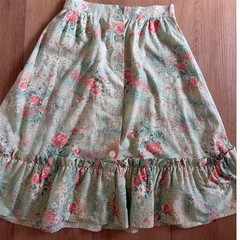 Vintage JCPenney Fashions Floral Button Front Ruffle Midi Skirt XS size 26
