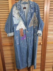Vintage Sunbelt Denim Hand Painted Duster Coat Wearable Art Size L