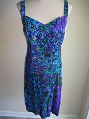 Vintage 1980s Juniors Womens Young Edwardian Dress 11 XS S Purple Blue Green USA