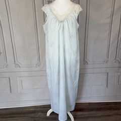 Vintage 80s Stardust Cottagecore Boho Blue Floral Lace Maxi Nightgown Size L USA