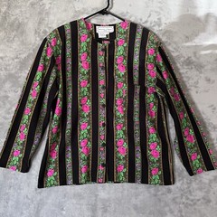 Adrienne Vittadini Rose Trellis Shirt Womens Sz M Shoulder Pads USA Vintage