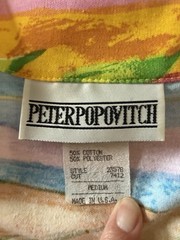 Vtg Peter Popovitch Floral Camp Shirt Retro Collar 80s Abstract Knit Blouse Med