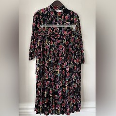Vintage Rayon Two Piece Set Skirt 22W Jacket 20W Floral Black 90s Silvercord