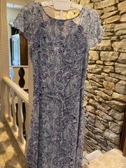Jaclyn Smith VTG 2006 Blue paisley maxi dress cap sleeves Hem 2-tier ruffle