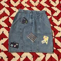 Vintage 1980s Patchwork Denim Skirt As Is Worn Flaws Stains Homemade