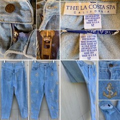 vintage high waist tapered leg jeans embroidered anchor anchors sz 12 28” waist