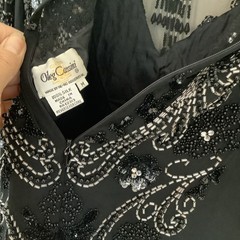 vintage oleg cassini M 100% Silk Heavy Beaded Long Sleeve Evening Jeweled Top
