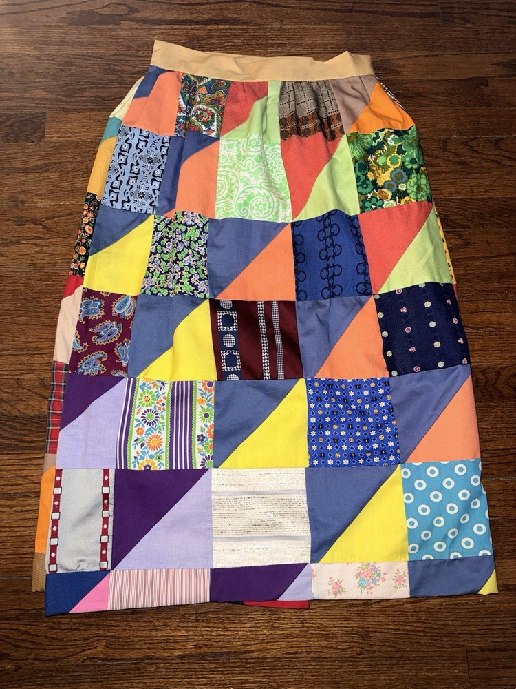 Vintage 1970’s Lined Patchwork Maxi Skirt No Labels Fits Like Medium Excellent