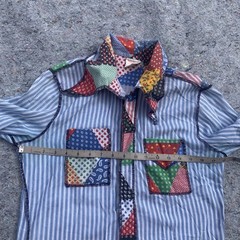 Vintage 70s Betmar rayon polyester faux patchwork striped long sleeve shirt top