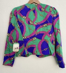 NWT Vtg 80s Papell Petites 100% Silk Jacket Nordstrom New Colorful Chain Print