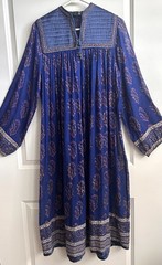Vintage 70s Phool Style Indian Thin Cotton Blue Purple Dress Boho Hippie Sz M