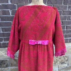 Vintage Red Orange Terry Towel Maxi Dress Caftan Lounge Coverup Handmade READ