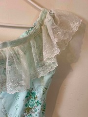 70s vintage Prairie Gown Handmade GREEN PURPLE EYELET & LACE Maxi Long Dress S