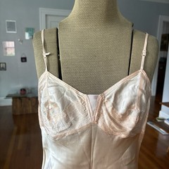 Vintage 1940s 50s Satin Bias Cut Slip Dress Lingerie Women’s Pink As Is