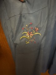 Vintage NOS Golden Bee Blue Kimono Style Robe Embroidered Butterfly Floral Large