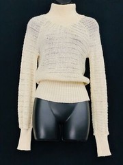 Vintage 1970s white sweater, ivory extra long sleeves turtleneck top Victorian S