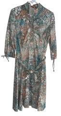 VTG 70s Lady Carol Of New York Shirt Dress Womens 14 Teal Orange Floral Union