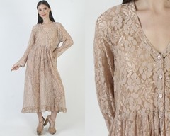 Vtg 90s Nostalgia Grunge Dress Sheer Gypsy Lace Babydoll See Through Sundress L