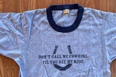 Vtg 1970s S Cowgirl t shirt Western Ringer Heather Rodeo Screen Star Horseshoe