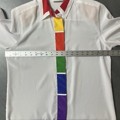 VTG Worthington White Rainbow Blouse Women’s Side 10M Button Up Short Sleeve 80s