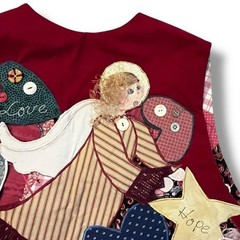 Handmade Angel Vest Patchwork Applique Embroidery Hearts Christmas 80s vintage