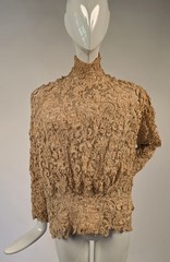 EARLY EDWARDIAN HAND MADE GROS POINT DE VENISE LACE BODICE W HIGH COLLAR