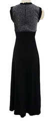 ViNTAGE 70s ATOMiC SiLVER METALLiC LUREX HiGH WAiST BLACK MAXi DRESS & JACKET S