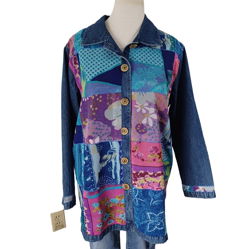 VINTAGE VENEZIA VITALE “GEORGETTE” PRINTED PATCHES SHIRT/DUSTER SIZE 1X