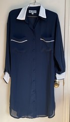 VINTAGE 2 Pc Miss Ashlee 1970s Size 9/10 Navy Blue Tunic Top Skirt Midi Dress