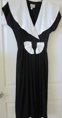 VTG NEW 80s R.E.O ORIGINALS MIDI DRESS-BLACK w LARGE WHITE COLLAR Sz 12 BEAUTY!