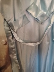 VTG UNDERCOVER WEAR Robe Womens 1XL Long Baby Blue Lounge SATIN Fleece Lined