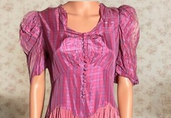 Vintage 1930s Gown Art Deco Pink Plaid Dress Coquette Old Hollywood Taffeta 34W