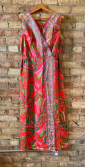 VTG 60s Hand Made Mid-Century Mod Floral Print Sleeveless Dress – Size L/XL