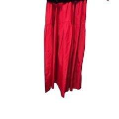 Vintage 80s Jerry Gilden Spectator Red Maxi Dress Black Velvet Trim Belt Size M