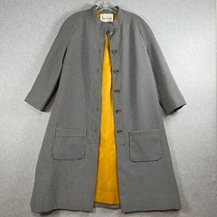 Rare Ike Clark Womens S/M Vintage Lightweight Gray Check A-Line Coat Excellent