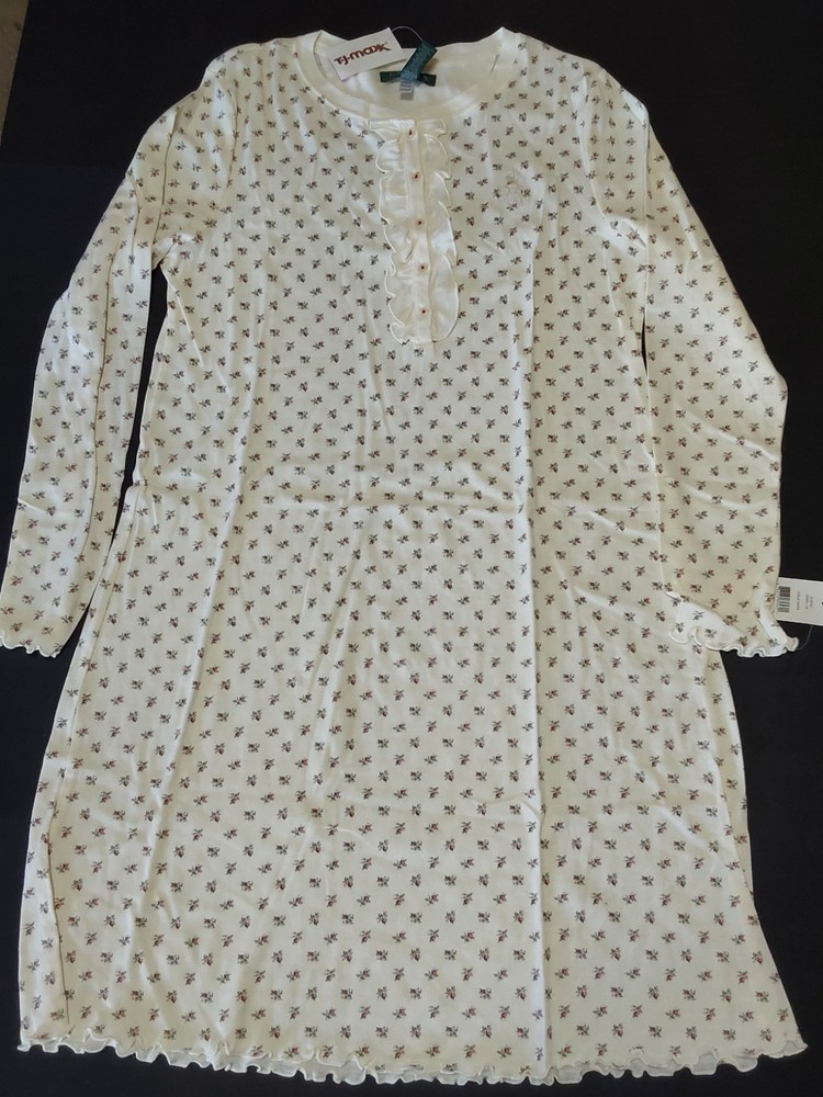 RALPH LAUREN GREEN TAG LESLIE KNITS NIGHT GOWN NWT LARGE COTTON VINTAGE