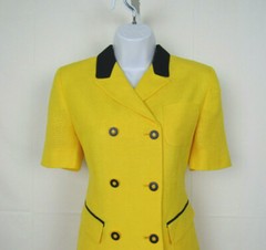 VTG 1980s HARVE BERNARD YELLOW SIZE 4 SKIRT & JACKET SUIT LINEN RAYON BLEND