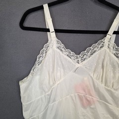 Vintage Opalene White Slip Dress Size 44 NOS Lace Trim Measures 38 Ptp 36in Long