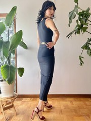 Vintage 80s Contempo Casual Black Ribbed Bodycon Maxi Dress S/M 90s Supermodel