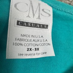 Vintage CMS Casuals Kitten Heart Graphic T-Shirt Teal Green 2X-3X Made in USA