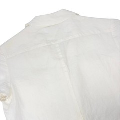 CHANEL Vintage 97P CC Logo Button Linen Shirt Top #40 Short Sleeve White Gold