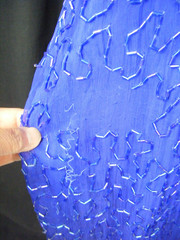 CARINA Vtg 80s Heavy Beaded Blue White Silk Plus SZ Party Dress-Bust 52/3X,AS-IS