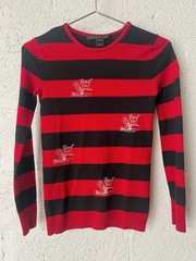 Vintage Y2k MARC By Marc Jacobs Striped Kitten Sweater Red Black Emo XS Heaven