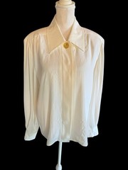 Vintage Starington Women’s Ivory Cream Button Up Blouse Sz 12 Front Stitching