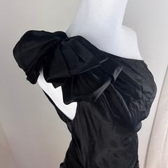 VTG Vamp Steppin’ Out 80s Black Taffeta Bow Ruffle Dress XS Whimsigoth Coquette