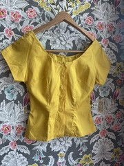 VTG 50s Designer Greta Plattry Deadstock Mustard Gold Blouse Button Up Top XS/S